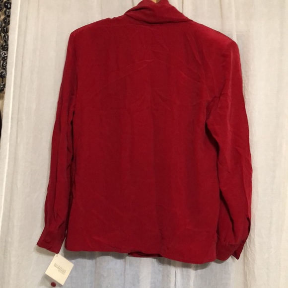 NWT Vintage Nordstrom Red Silk V Neck Blouse - Picture 2 of 5